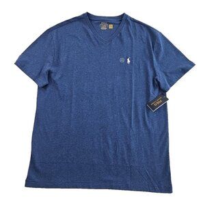 NEW Polo Ralph Lauren V Neck T Shirt Men's L Heather Blue White Pony NWT Luxe
